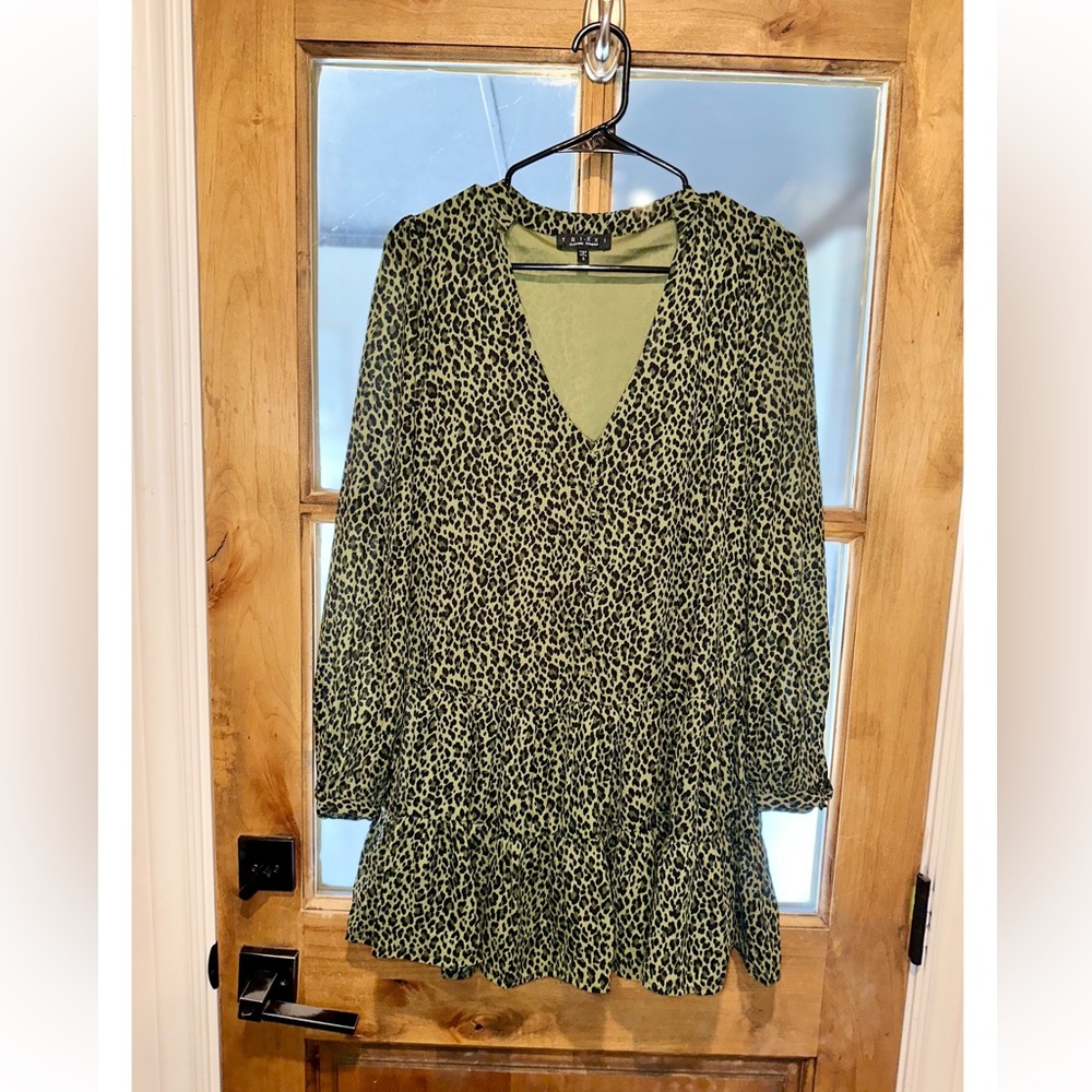 Small green cheetah print dress with ruffles